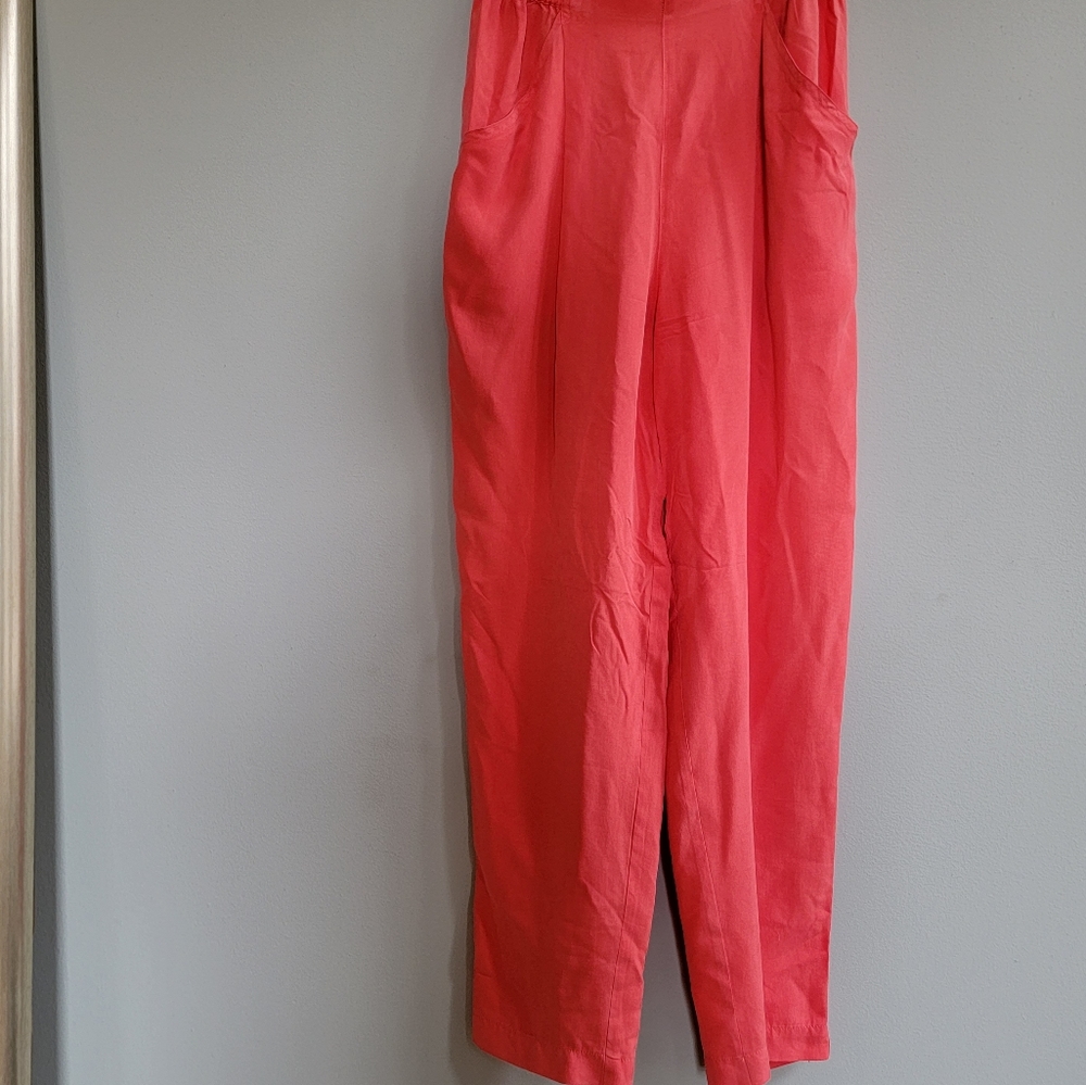 100% Silk Wide Leg Joggers in Bright Coral Pink Sz 1/2